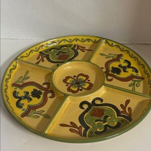 Handcrafted Yellow and Green Ceramic Divided Platter